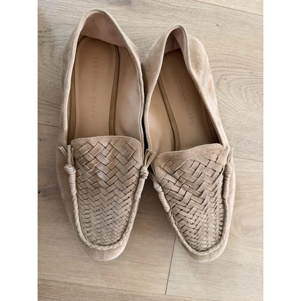 Veronica Beard Women's Tan Leather Round-Toe Woven Anica Loafers SZ 8